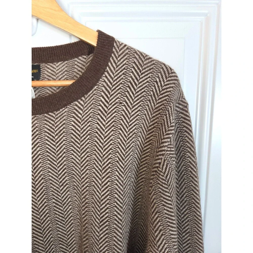 NWT J. Crew Mens Cashmere Crewneck Sweater Size XL Jacquard Herringbone